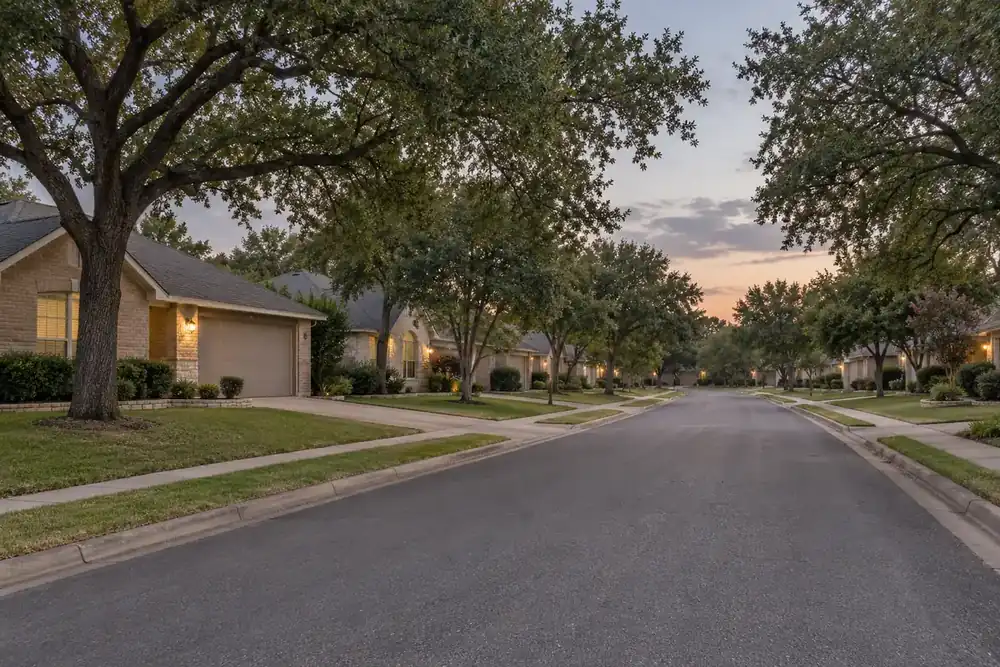 Illustration of a typical residential street in the Wells Branch, TX area